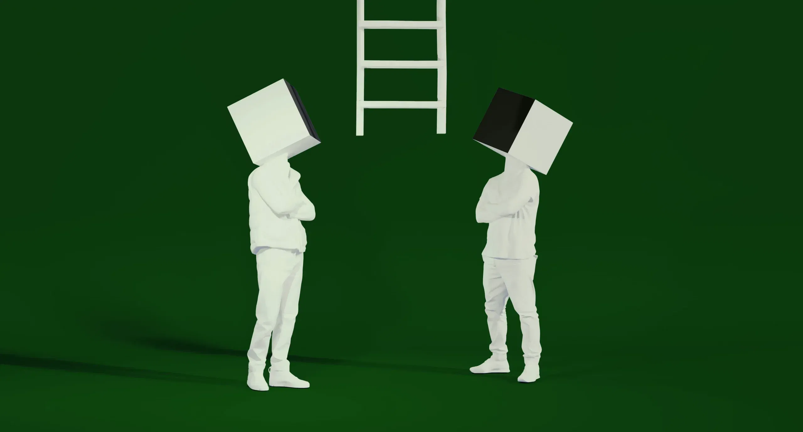 Cube heads looking up to a ladder