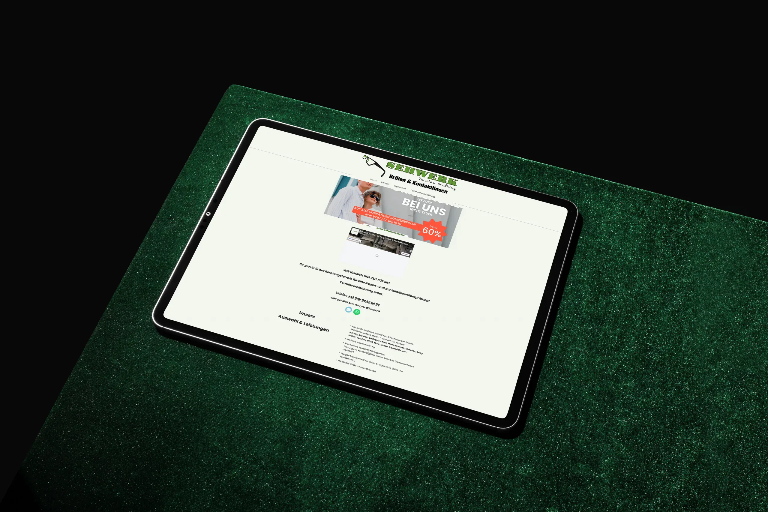 Sehwerk Brillen & Kontaktlinsen alte Webseite auf Tablet