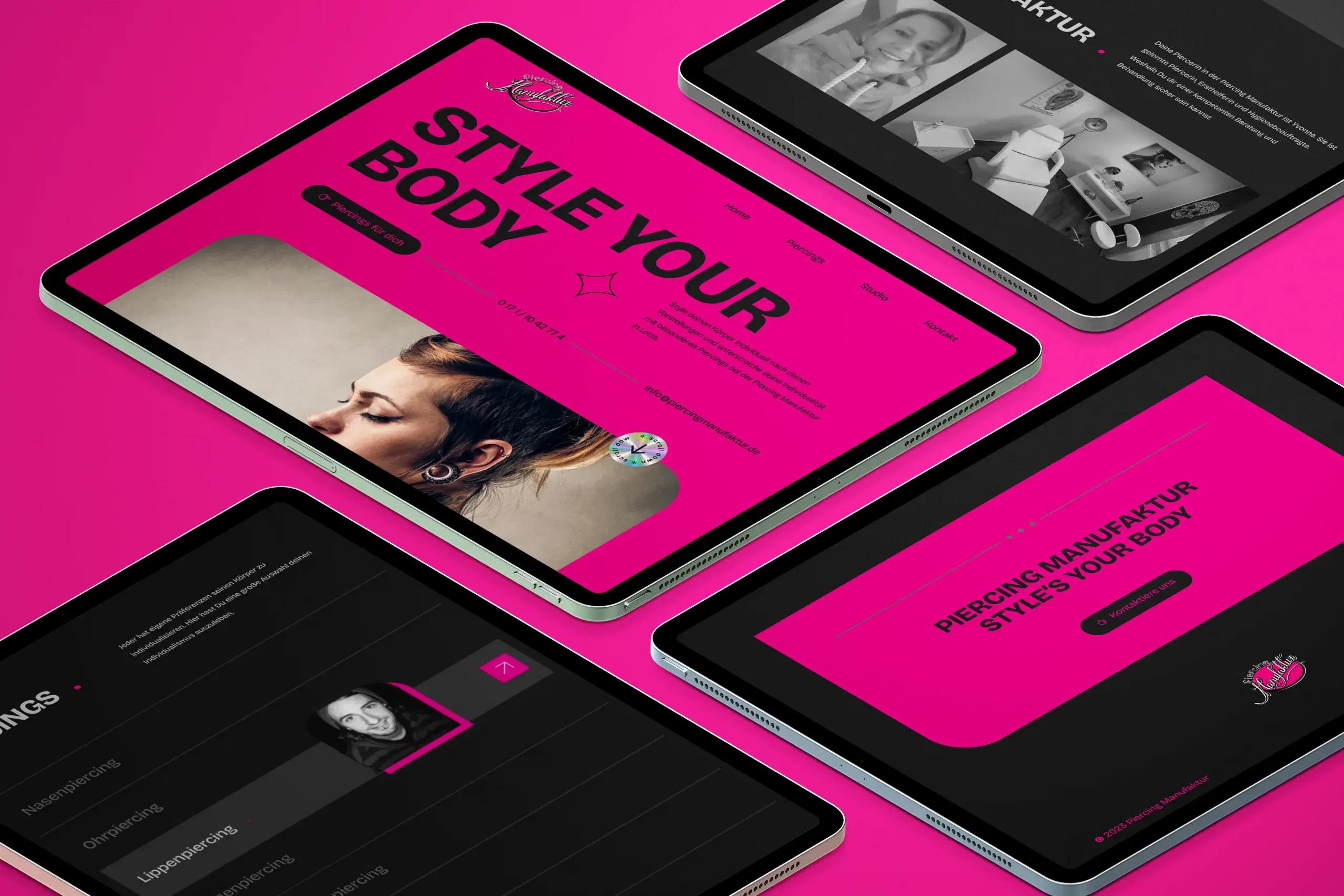 Darstellung der Webseite der Piercing Manufaktur auf iPads