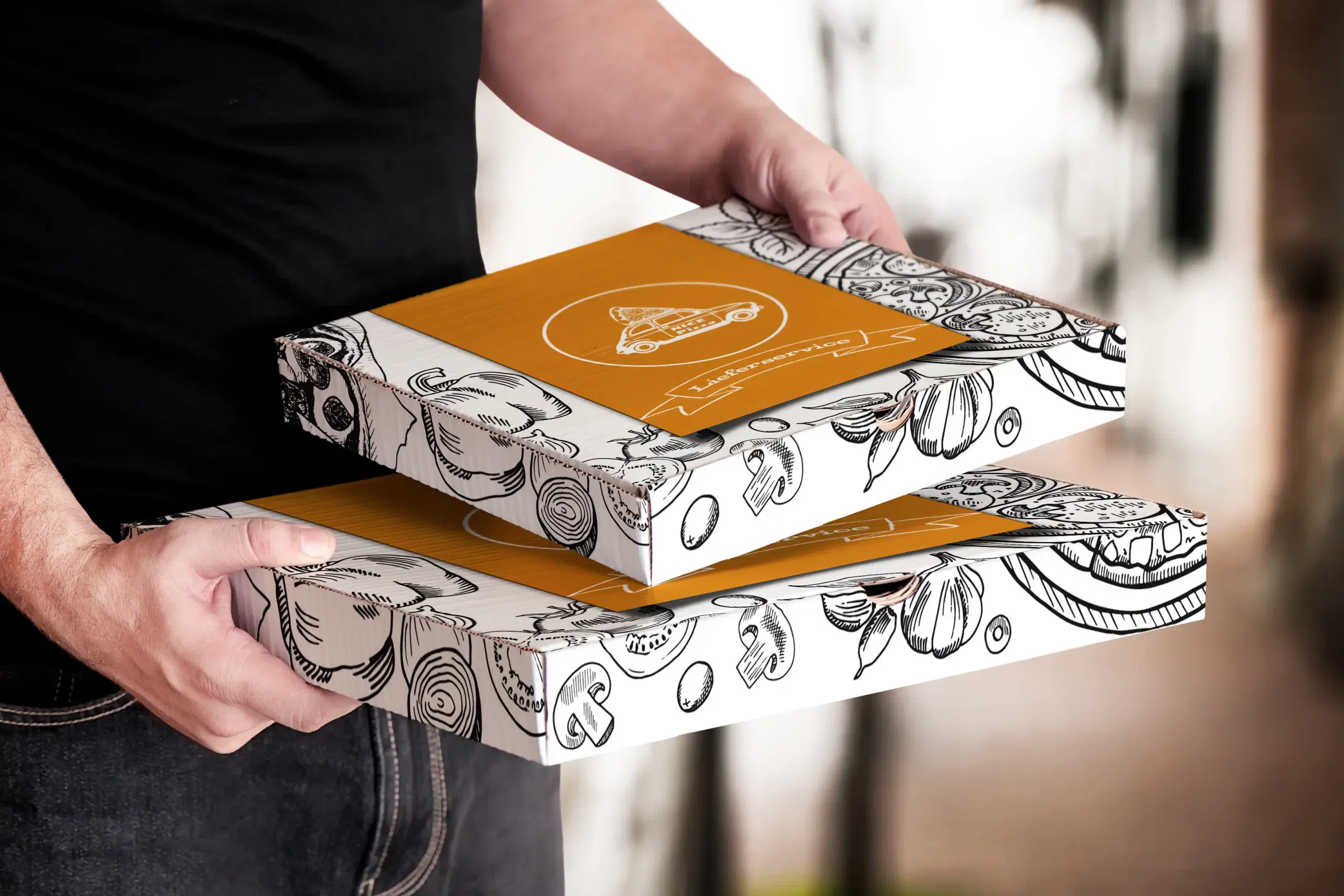 Pizza in Pizzakartons von Pizza Nice